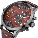 Ceas Mini Focus, rezistent la apa 3Bar, mecanism Quartz, curea din piele maro, afisaj analogic, calendar complet, stil Fashion + cutie cadou