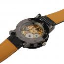 Ceas barbatesc Winner, schelet auriu, curea din piele neagra, mecanism automatic-mecanic, stil Fashion + cutie cadou