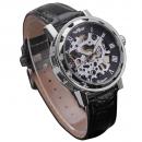 Ceas barbatesc Winner, schelet negru, curea din piele neagra, mecanism automatic-mecanic, stil Fashion + cutie cadou