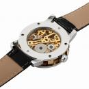 Ceas barbatesc Winner, schelet Gold, curea din piele neagra, mecanism automatic-mecanic, stil Fashion + cutie cadou