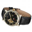 Ceas Forsining barbatesc cu Moon Phase (arata noapte/zi), curea din piele neagra, calendar complet, mecanism automatic-mecanic, stil Fashion + cutie cadou