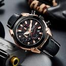 Ceas Megir, rezistent la apa 3Bar, mecanism Quartz, curea din piele neagra, afisaj analogic, calendar complet, stil Fashion + cutie cadou