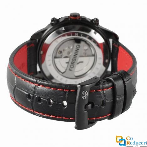 Ceas barbatesc Forsining, model sport, curea din piele neagra, mecanism automatic, calendar complet + cutie cadou