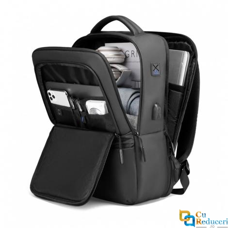 Rucsac/Ghiozdan Mark Ryden pentru laptop 15.6, capacitate  21-28L, port USB, full impermeabil, sistem antifurt, unisex, spatios, calatorie sau servici, negru