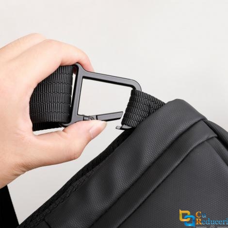 Rucsac/geanta pentru piept/spate Mark Ryden casual, cu o singura curea, port USB, full impermeabil, sistem antifurt, unisex, spatios, compatibil tableta 9.7'', buzunar pentru card, negru