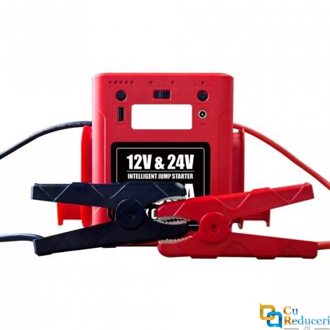 Acumulator extern pornire auto / Jump Starter pentru masina sau camion, 12 si 24 V, curent pornire 12V/24V 2000A, curent maxim 12V/24V 4000A, capacitate 56000 mAh