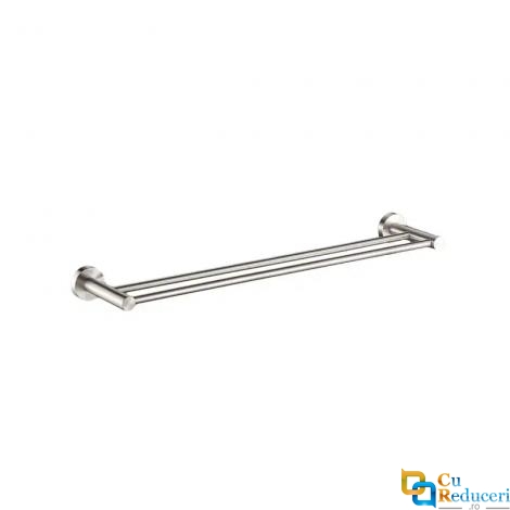 Suport prosop baie, Momali, dublu, cu fixare ascunsa pe perete, otel inoxidabil, dimensiune 600x60 mm