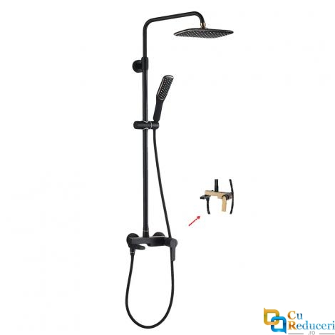 Coloana de dus cu 3 functii, material alama sanitara, Momali, design modern, culoare negru si auriu rose