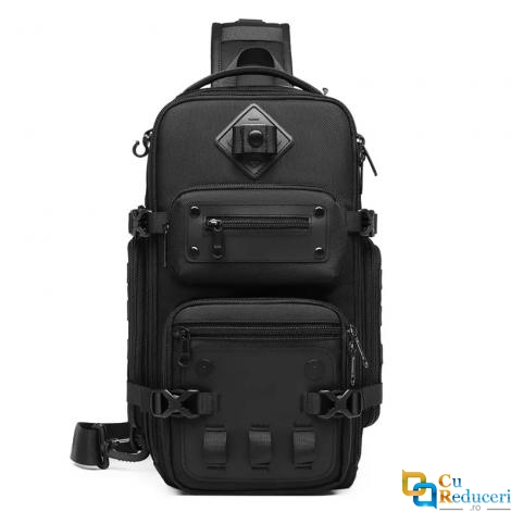 Geanta crossbody Ozuko, de umar sau de mana, sistem multifunctional de prindere, full impermeabila, antifurt, unisex, depozitare camera foto, atasare trepied, neagra