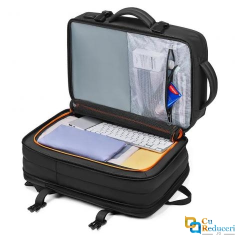 Rucsac/Ghiozdan MingLu pentru laptop 17.3 inch, extnsibil 30-47L, port USB, impermeabil, spate ventilat, unisex, spatios, calatorie, scoala sau servici, negru