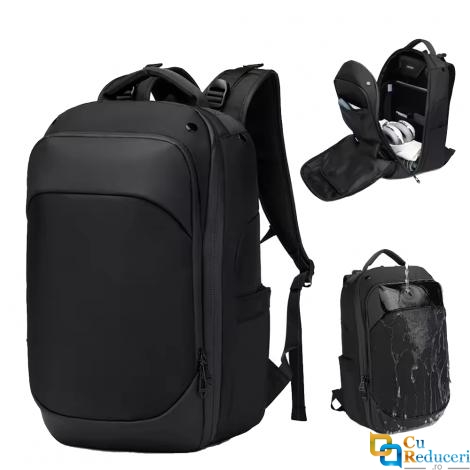 Rucsac Ozuko, compatibil cu laptop 15.6 inch, material oxford impermeabil, 28 L, structura multi divizata, 46x18x32 cm, negru