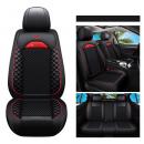 Set huse scaune auto, material piele ecologica, scaune fata, spate, tetiere, universale, culoare negru cu rosu, 12 piese