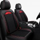 Set huse scaune auto, material piele ecologica, scaune fata, spate, tetiere, universale, culoare negru cu rosu, 12 piese