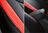 Set huse scaune auto, material piele ecologica, scaune fata, spate, tetiere, universale, culoare negru cu rosu, 14 piese