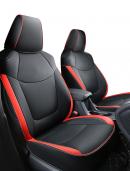 Set huse scaune auto, material piele ecologica, scaune fata, spate, tetiere, universale, culoare negru cu rosu, 14 piese