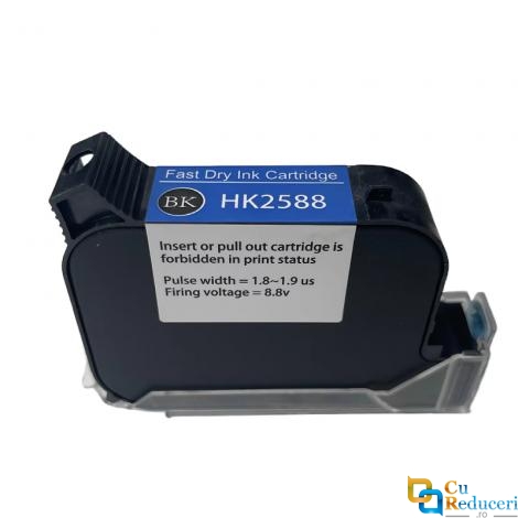 Cartus inkjet pentru imprimanta de mana portabila tip pistol, cu uscare rapida, negru lucios, potrivit pentru suprafete multiple, pentru coduri de bara, logo, date expirare, dimensiune imprimare 1-12.7mm