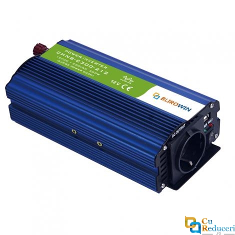 Invertor Auto 12V 220V, BLIROWIN<sup>®</sup>, putere convertor 300W cu unda sinusoidala pura, putere de supratensiune 600 W, eficienta 85%, 1 iesire 220 V, 1 iesire USB