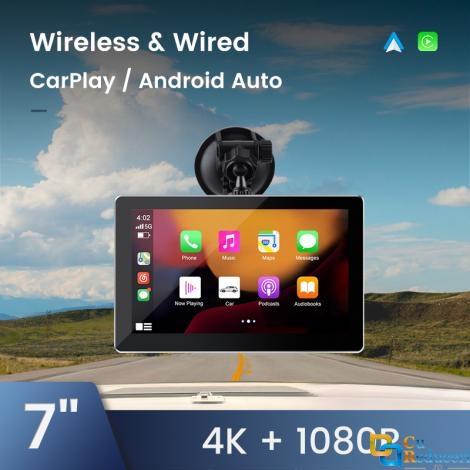 Navigatie Auto Multimedia, Display 7 inch, camera inregistrare fata 4K + camera spate 1080P, Ecran IPS HD full-touch, CarPlay/Android Auto, Wireless, Bluetooth, Miracast, AirPlay, Split-screen