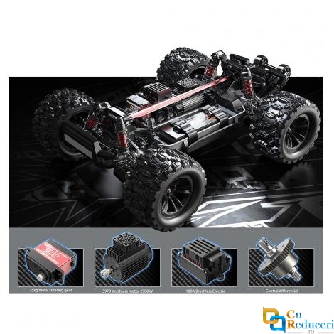 Masina cu telecomanda MJX 10208 1/10 RC TRUCK, motor fara perii 3650 3500 KV, 2.4G, viteza maxima 80km/h, acumulator 4S 14.8V 5000 mAh, autonomie 15 min