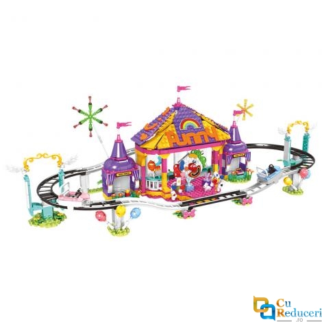 Set de constructie tip Lego Woma® – Roller Coaster tematic Clown, 812 piese colorate, materiale non-toxic, recomandat copiilor 6+ ani