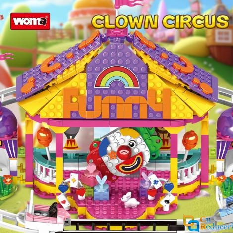 Set de constructie tip Lego Woma® – Roller Coaster tematic Clown, 812 piese colorate, materiale non-toxic, recomandat copiilor 6+ ani