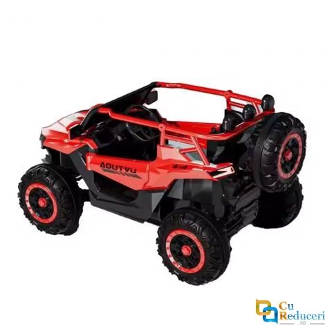 Masinuta electrica pentru copii, 4x4, 12V 7A, 2 locuri, roti EVA off-road, telecomanda parinti, LED, Bluetooth, USB, suspensii, dotari premium,  scaune piele ecologica, culoare portocaliu metalizat, 70 x 111 x 63